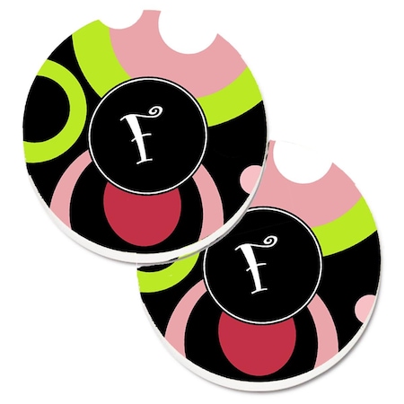 Carolines Treasures Letter F Monogram Retro in Black Set of 2 Cup Holder Car Coaster AM1002-FCARC